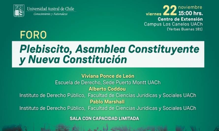 Este viernes en la UACh: “Plebiscito, Asamblea Constituyente y Nueva Constitución”