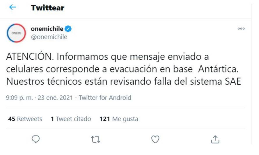 Mensaje de evacuación de ONEMI enviado por error causó alarma en todo Chile