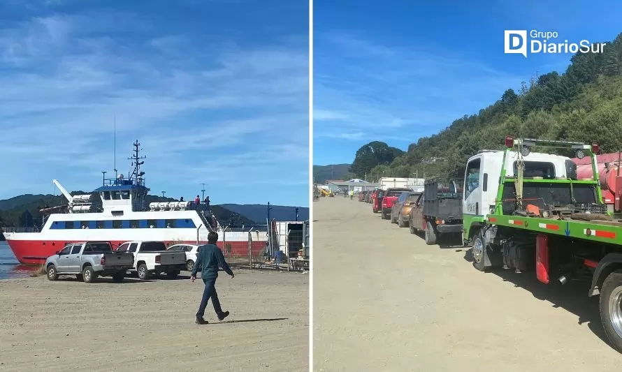 Barcaza en mal estado: largas filas de vehículos en espera para el cruce Niebla-Corral